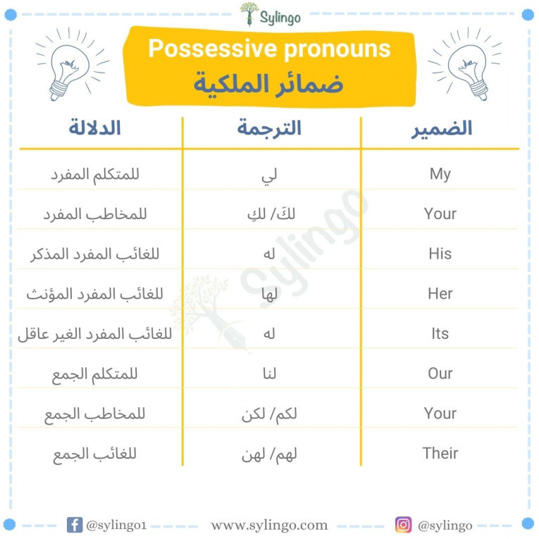 ضمائر الملكية في اللغة الإنجليزية